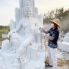 Tượng đá mỹ nghệ quan âm bồ tát tự tại bằng đá trắng nguyên khối cao 3m T263