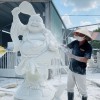 Tượng đá mỹ nghệ Phật Di Lặc cưỡi rùa bằng đá trắng nguyên khối tự nhiên cao 2.5m T222