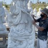 Tượng phật quan âm cưỡi rồng đá trắng nguyên khối cao 1m6, ngang 50cm T124