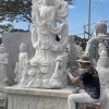 Phật quan âm đứng trên đài rồng và mây cao đá trắng nguyên khối 2m5 T240