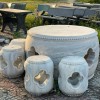 Bộ bàn ghế đá trắng nguyên khối - Bàn đường kính 1m cao 70cm -đk ghế 30cm -cao ghế 45cm T145