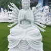 Tượng Quan Âm Bồ Tát nghìn tay nghìn mắt dáng ngồi đá trắng nguyên khối, cao 1.5m T281