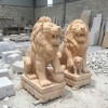 Cặp sư tử đá vân gỗ nguyên khối cao 1.2m  T352
