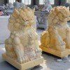 Cặp tượng kỳ lân đá vân gỗ nguyên khối tự nhiên cao 90cm T357