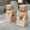 Cặp tượng kỳ lân đá vân gỗ nguyên khối tự nhiên cao 60cm T358