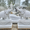 Cặp voi điêu khắc đá trắng cao 1m1 dài 1m3  T325