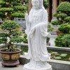 Tượng Phật Bà Quan Âm bằng đá trắng tự nhiên nguyên khối Cao 145cm x 50cm x 50cm T510