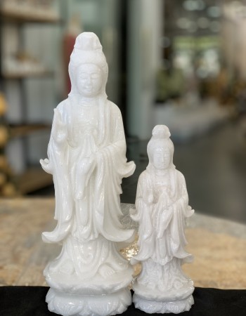 Tượng phật bà quan âm dáng đứng đá trắng 20cm - 25cm - 30cm T087