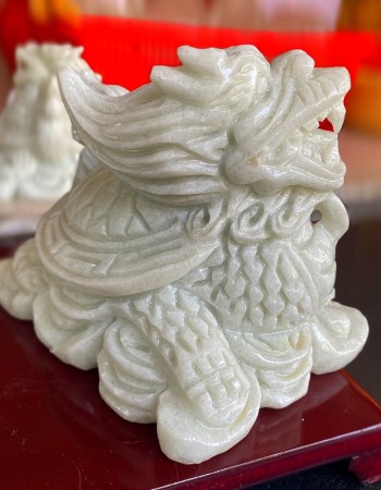 Tượng long quy đá trắng ngang 15cm T031