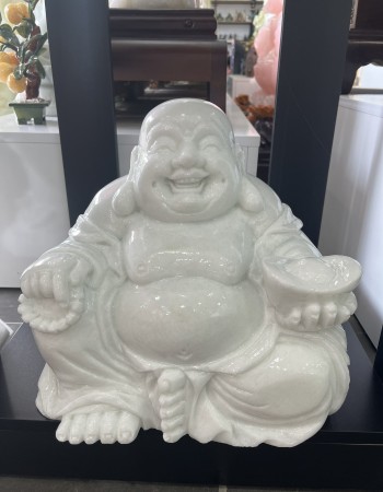 Tượng di lặc đá trắng nguyên khối 30cm vui vẻ hoan hỉ T082