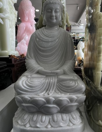 Tượng phật thích ca đá trắng cao 50cm may mắn tài lộc T080