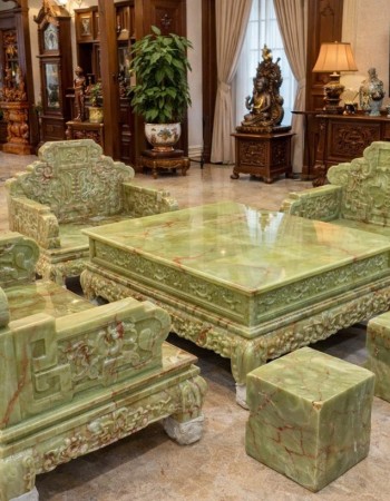 Bàn Đá VIP Đẳng Cấp Nhất Việt Nam - Bộ bàn ghế đá ngọc onix xanh kiệt tác trên nền ngọc tự nhiên cho Khách VIP T393