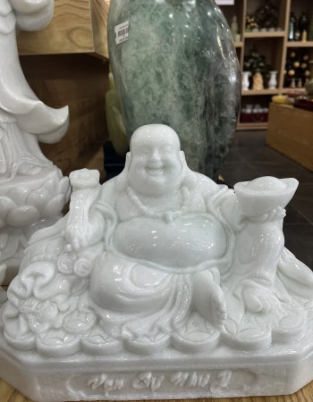 Tượng di lặc đá trắng nguyên khối cao ngang 30cm T083