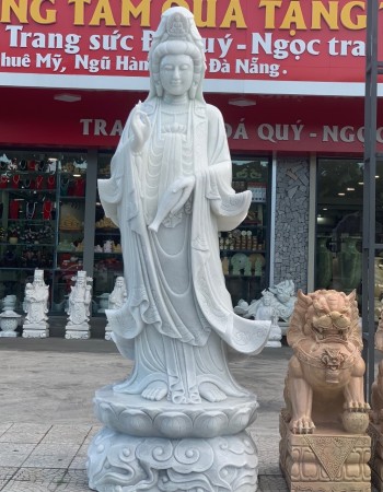 Tượng phật quan âm đá trắng nguyên khối cao 2m9, ngang 1m1, dày 90cm T068