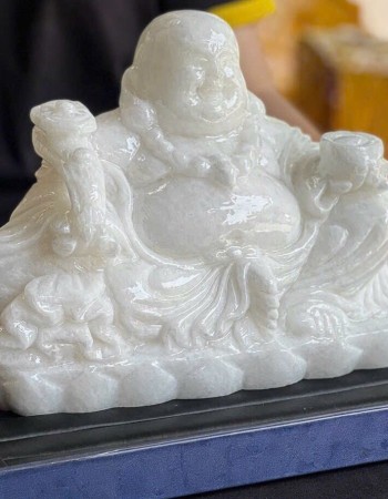 Tượng phật di lặc đá trắng nguyên khối 15cm và 30cm T072