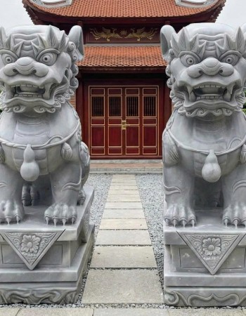 Cặp Kỳ Lân Trấn Trạch bằng đá sa thạch tự nhiên nguyên khối, cao 100cm T533