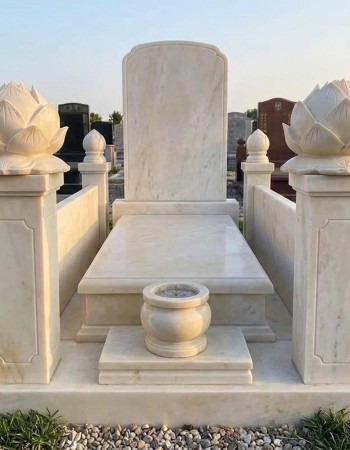 Cặp Búp Sen Khai Hoa bằng đá trắng tự nhiên nguyên khối Cao 30cm x Ngang 30cm x Rộng 30cm T544