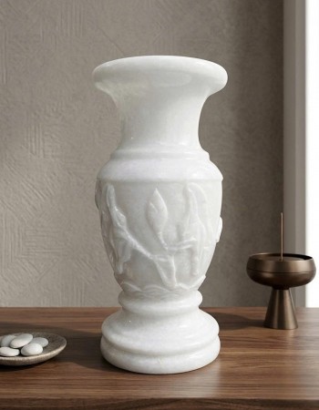 Lọ Hoa Mộc Liên bằng đá trắng tự nhiên nguyên khối, cao 40cm T538