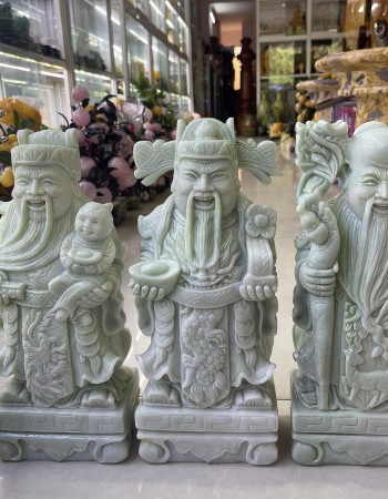 Tượng tam đa phúc lộc thọ đá trắng cao 30cm T032