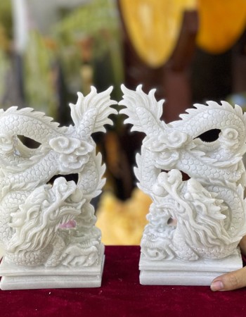 Cặp tượng rồng đá trắng cao 22cm T033