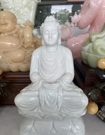 Tượng phật thích ca đá trắng nguyên khối cao 40cm may mắn tài lộc cho gia chủ T079