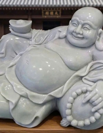 Tượng Phật Di Lặc tự tại đá trắng tự nhiên nguyên khối  cao 145cm T493