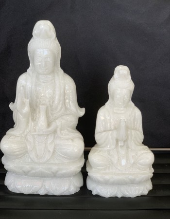 Tượng phật quan âm đá trắng cao 10cm - 15cm T090