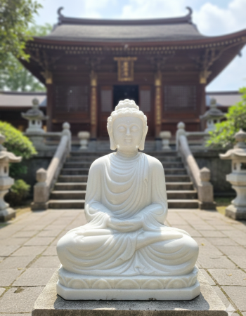 Tượng phật thích ca ngồi đá trắng nguyên khối  cao 40cm-23cm-15cm T268