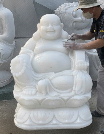 Tượng phật di lặc bằng đá trắng nguyên khối tự nhiên cao 60cm T192