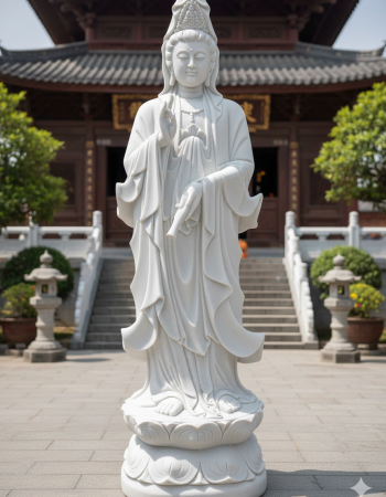 Tượng phật bà quan âm đá trắng nguyên khối cao 1.7m T260
