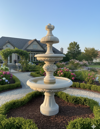 Tháp nước đá trắng nguyên khối Cao 2.7cm -ngang bệ to 1.25m- bệ 2 80cm - bệ chốp 50cm T144