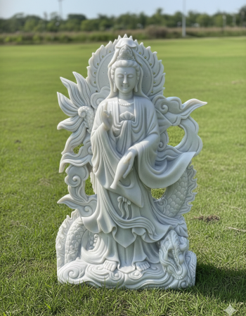 Tượng phật bà quan âm  đá trắng nguyên khối cao 1.5m T251