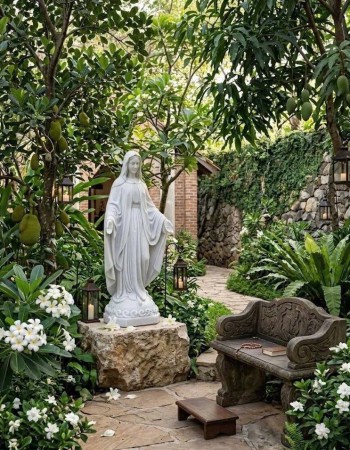Tượng Đức Mẹ bằng đá trắng tự nhiên nguyên khối, cao 1.2m T459