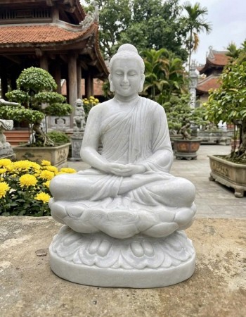 Tượng phật thích ca đá trắng ngồi cao 50cm T463