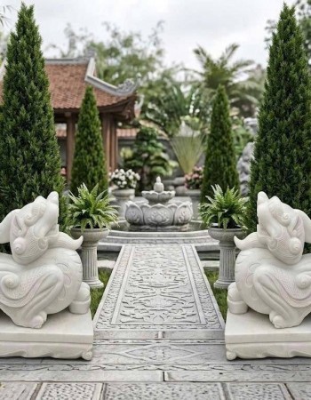 Cặp tỳ hưu đá trắng nguyên khối dài 1m25 T479