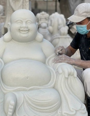 Tượng di lặc đá trắng nguyên khối cao 90cm ngang 80cm T198