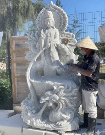 Tượng phật bà quan âm đá trắng nguyên khối cao 2m T252