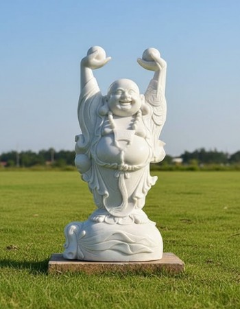 Tượng phật di lặc đứng bằng đá trắng nguyên khối cao 1.25m T248