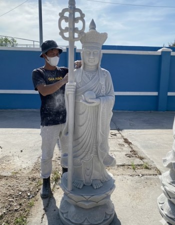 Tượng phật địa tạng vương bồ tát đá trắng nguyên khối cao 1.6m-ngang 45cm dài 40cm T154