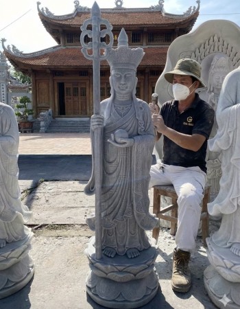 Tượng phật địa tạng vương bồ tát đá trắng nguyên khối cao 1.7m -ngang 50cm - dài 45cm T153