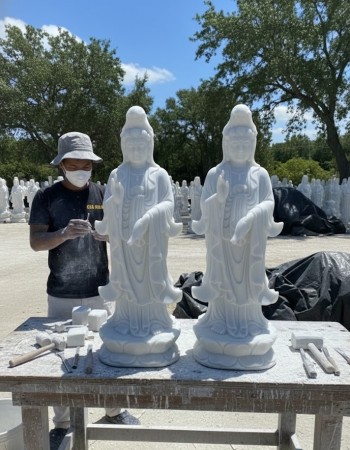 Tượng quan âm đá trắng nguyên khối cao 1M25, ngang 45cm, dài 30cm  T120