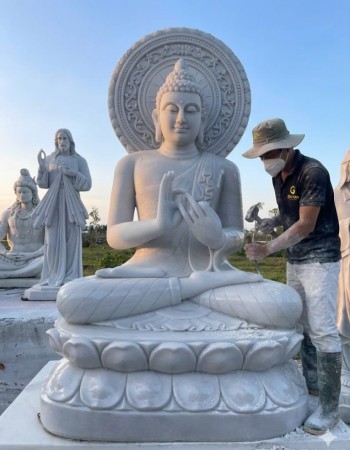 Tượng phật thích ca đá trắng xanh Cao 1.6M ngang 90Cm dài 65Cm T141