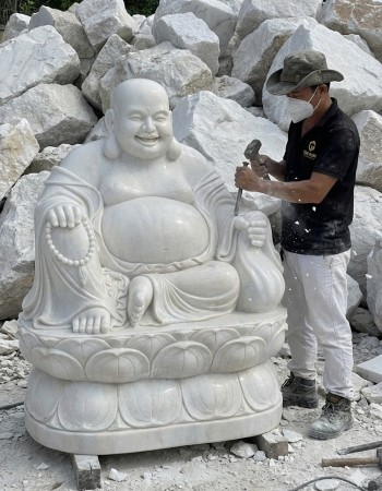 Tượng phật di lặc đá trắng nguyên khối Cao 1.6M ngang 80Cm dài 63Cm T162