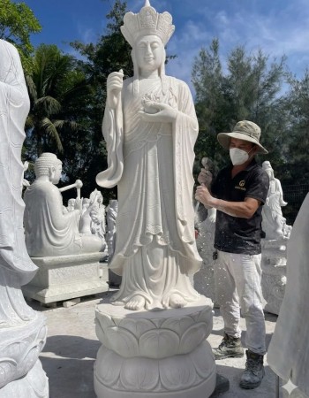 Tượng phật địa tạng đá trắng nguyên khối Cao 2.7M ngang 80Cm dài 70Cm T163