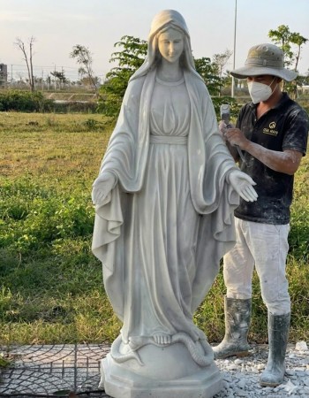 Tượng đức mẹ maria đá trắng nguyên khối cao 1.5m, ngang 60cm, dài 40cm T148