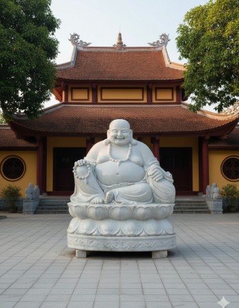 Tượng di lặc đá trắng nguyên khối cao 2m, ngang1.5m, dài 1m T001