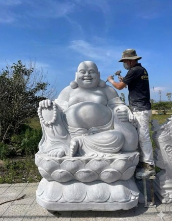 Tượng phật di lặc đá trắng nguyên khối Cao 1.9M ngang 1.4M dài 1.1M T171