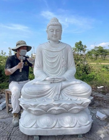 Tượng thích ca ngồi đá nguyên khối Cao 1.8m ngang 1.1m dài 80cm T138