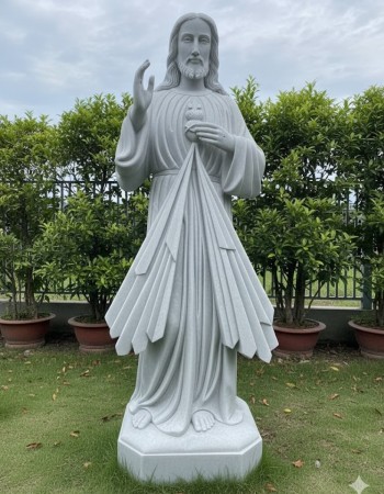 Tượng Chúa Giêsu Lòng Thương Xót đá trắng cao 2m T202