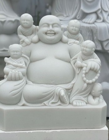 Tượng phật di lặc cùng 5 tiểu đồng ngồi trên đài sen cao 50CM T230